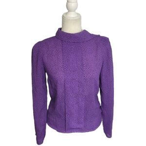 VINTAGE 70s blouse purple printed shoulder button polyester‎ pleated S